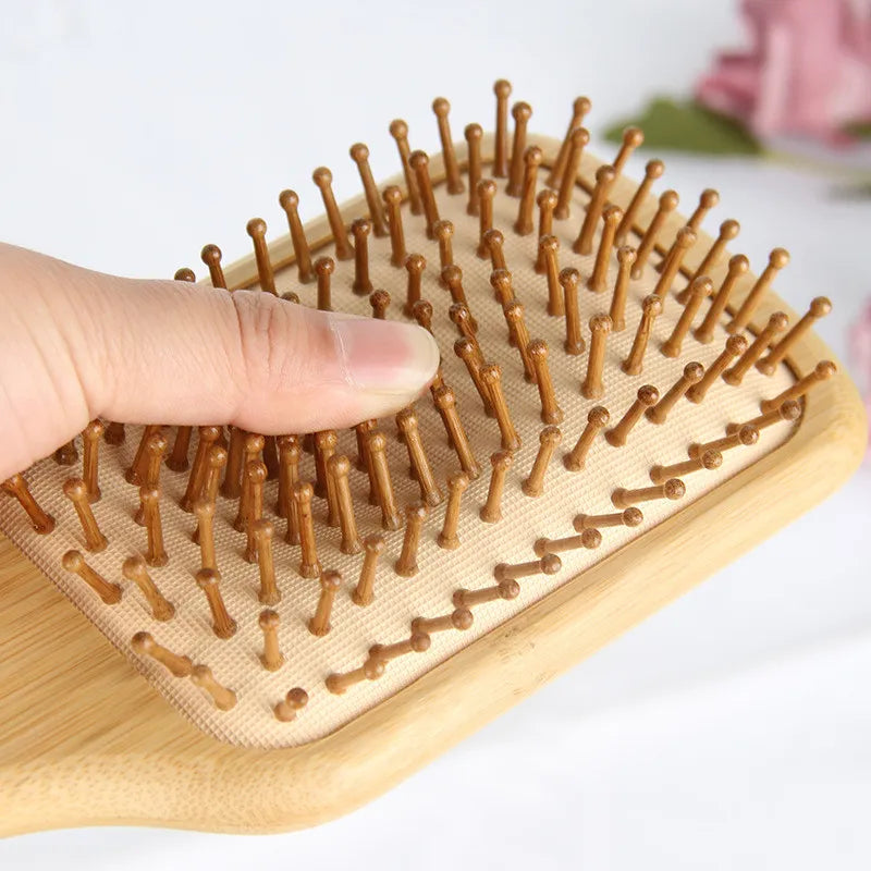 100% Natural Bamboo Hair Brush Detangling Massage Anti-Static Hair Comb Wooden Bristle