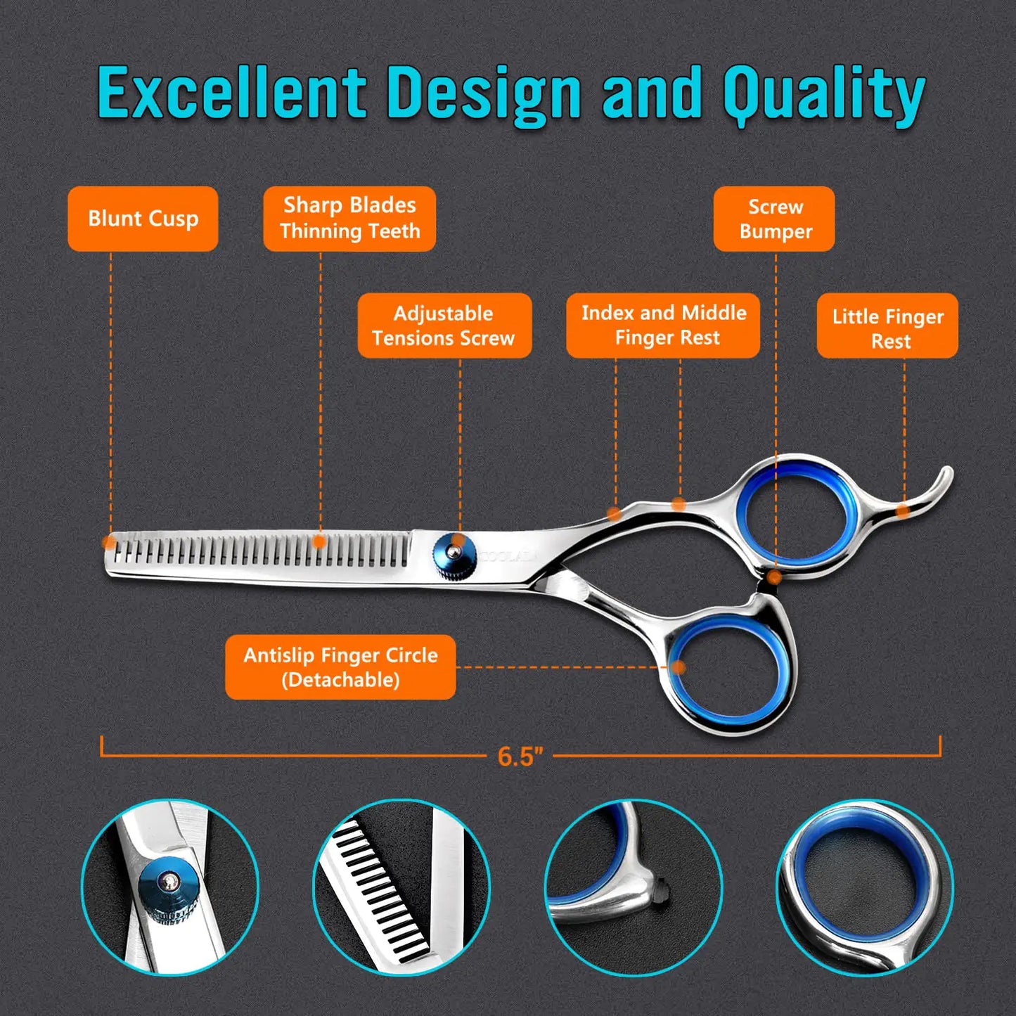 Stainless Steel Hair Cutting Scissors Thinning Shears 6.5 Inch Professional Salon Barber Haircut Scissors Family Use for Man Woman Adults Kids