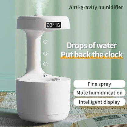 Anti Gravity Water Drop Humidifier, 800ml Anti Gravity Humidifier Cool Mist 36dB Quiet, Fountain Humidifier Water Flows Back Visual, Ultrasonic Air Humidifiers for Bedroom (White with LED clock)