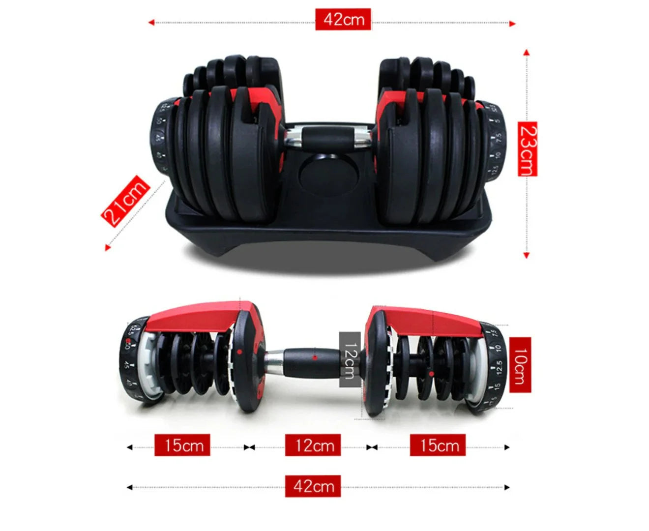 5lb-52.5lb Adjustable Dumbbells [ Single/Set of 2 (Free Hand Grip)], 15 Adjustable Weight Settings, Space Efficient Compact Design, Easily Switch Exercises | Dumbell Set for Fitness and Home Gym