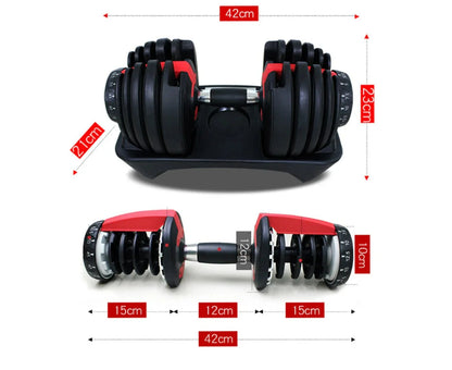 5lb-52.5lb Adjustable Dumbbells [ Single/Set of 2 (Free Hand Grip)], 15 Adjustable Weight Settings, Space Efficient Compact Design, Easily Switch Exercises | Dumbell Set for Fitness and Home Gym