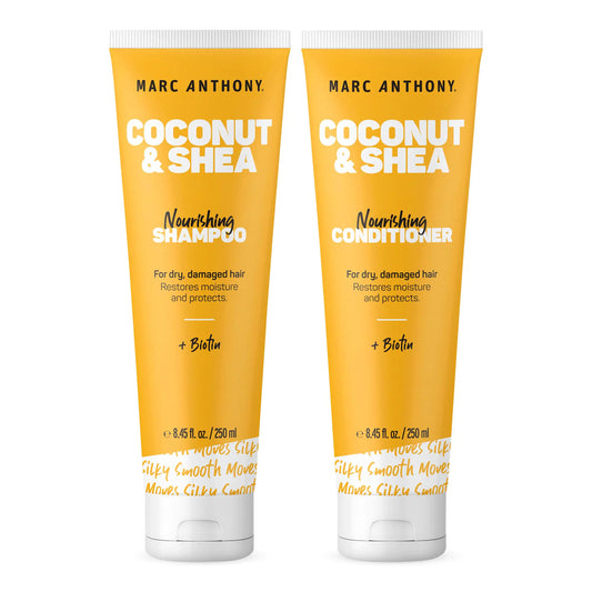 Marc Anthony Volumizing Shampoo and Conditioner Set with Coconut Oil & Shea Butter - Nourishing & Hydrating Haircare Infused with Biotin for Dry & Damaged Hair - Restore Moisture & Protects Hair Coconut and Shea 8.4 Fl Oz (Pack of 2)