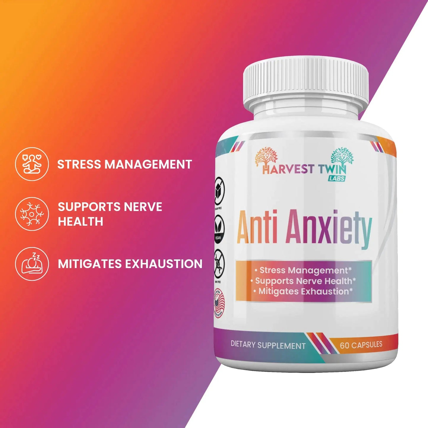 Harvest Twin Anti-Anxiety Supplement for Stress Reduction, Cortisol Levels, Relaxation, and Mood Balance