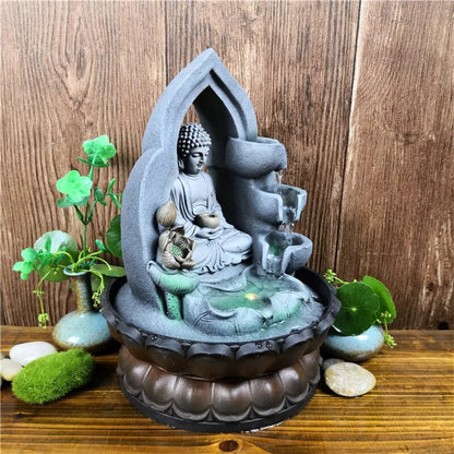 Tabletop Water Fountain Buddha Statue Tabletop Humidifiers Indoor Waterfall Fountain Home Decoration for Office, Living Room, or Bedroom