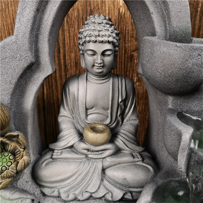 Tabletop Water Fountain Buddha Statue Tabletop Humidifiers Indoor Waterfall Fountain Home Decoration for Office, Living Room, or Bedroom