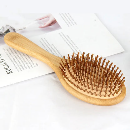 100% Natural Bamboo Hair Brush Detangling Massage Anti-Static Hair Comb Wooden Bristle