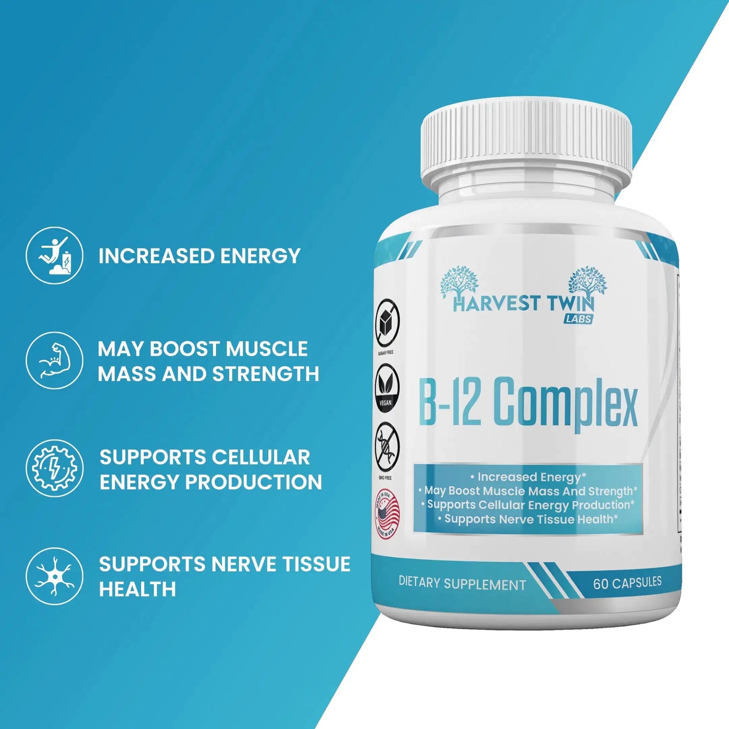 Harvest Twin B-12 Complex Vitamin Supplement for Increased Energy & Vitality