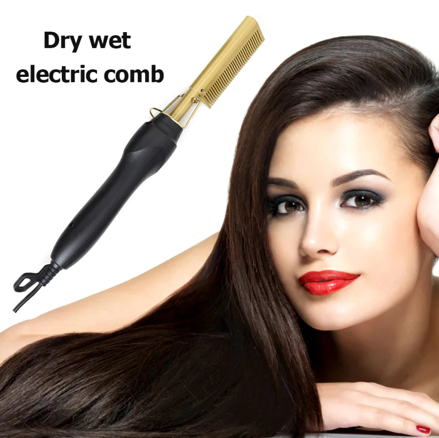 Hot Comb, 450°F High Heat Electric Hot Comb, Hot Comb Hair Straightener for Black Hair Wigs, with Anti-Scald Case, Dual Voltage & 60 Min Auto Shut-Off, for Men Women Travel Home Use