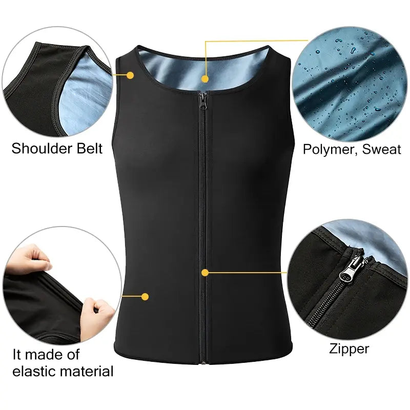 Men's Heat Trapping Pullover Sweat Enhancing Vest - Sauna Suit Shirt Compression Vest Shapewear Top for Gym Exercise