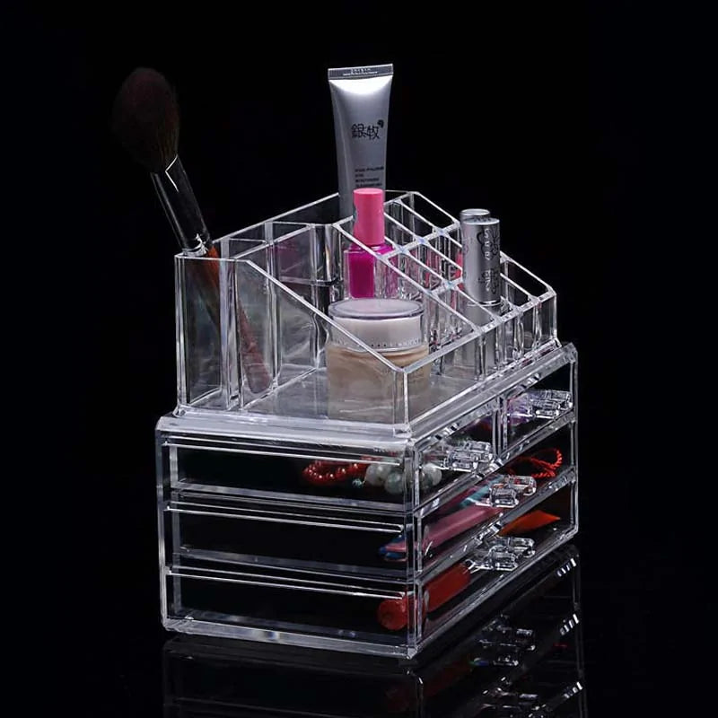 Makeup Organizer, 2 Pieces Set Acrylic Cosmetics Organizer, Detachable Makeup Storage Organizer Box