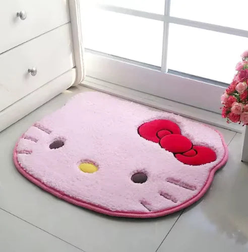 Cute Kitty Cat Face Cartoon Kawaii Bedroom Rugs, Bath Mat, Pink Carpet, 8 Colors, 50 x 60 cm