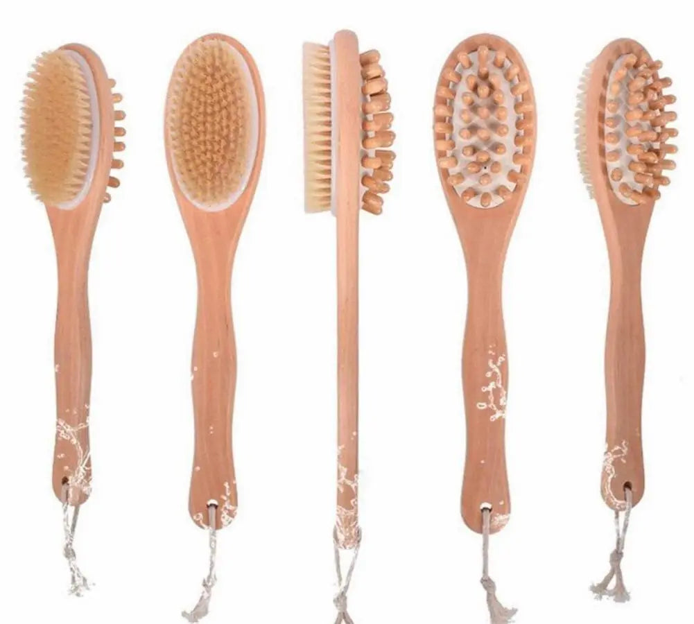 Premium Dry Brushing Body Brush Set for Lymphatic Drainage and Cellulite Treatment, Boar Bristle Long Handle Dry Brush, Exfoliating Face Cleansing Brush for A Glowing Skin