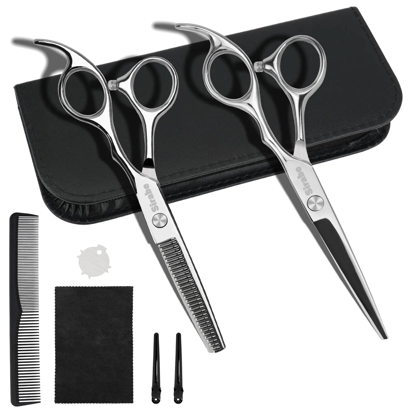 Hair Cutting Scissors Thinning Shears Kit, 6.5 inch Professional Haircut Scissors for Beard Trimming Shaping with Comb Case, Hairdressing Shears Set Silver