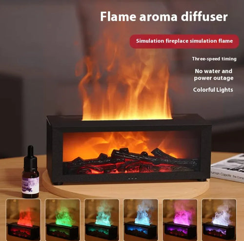 2 in 1 Fireplace Humidifier Flame Diffuser, 150ML Timer Mini Fireplace Diffuser with Remote Control, Low Noise Fireplace-Style Humidifier with 7 Colors Light for Home, Room & Office