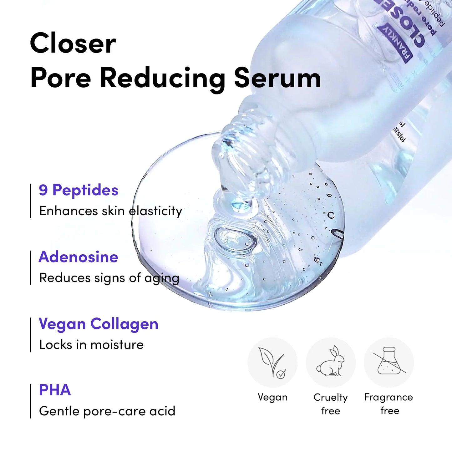 Frankly Closer Serum - Pore Minimizing, Anti-Aging, Elasticity, Hydration, Plump & Dewy Skin |9 Peptides, Vegan Collagen, PHA |Non-comedogenic & Derm Tested Korean Skincare |All skin types |2.03 fl.oz 2.03 Fl Oz (Pack of 1)