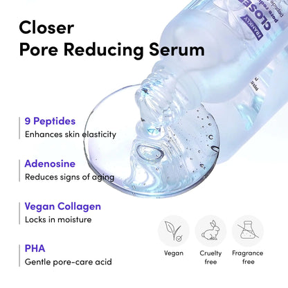 Frankly Closer Serum - Pore Minimizing, Anti-Aging, Elasticity, Hydration, Plump & Dewy Skin |9 Peptides, Vegan Collagen, PHA |Non-comedogenic & Derm Tested Korean Skincare |All skin types |2.03 fl.oz 2.03 Fl Oz (Pack of 1)