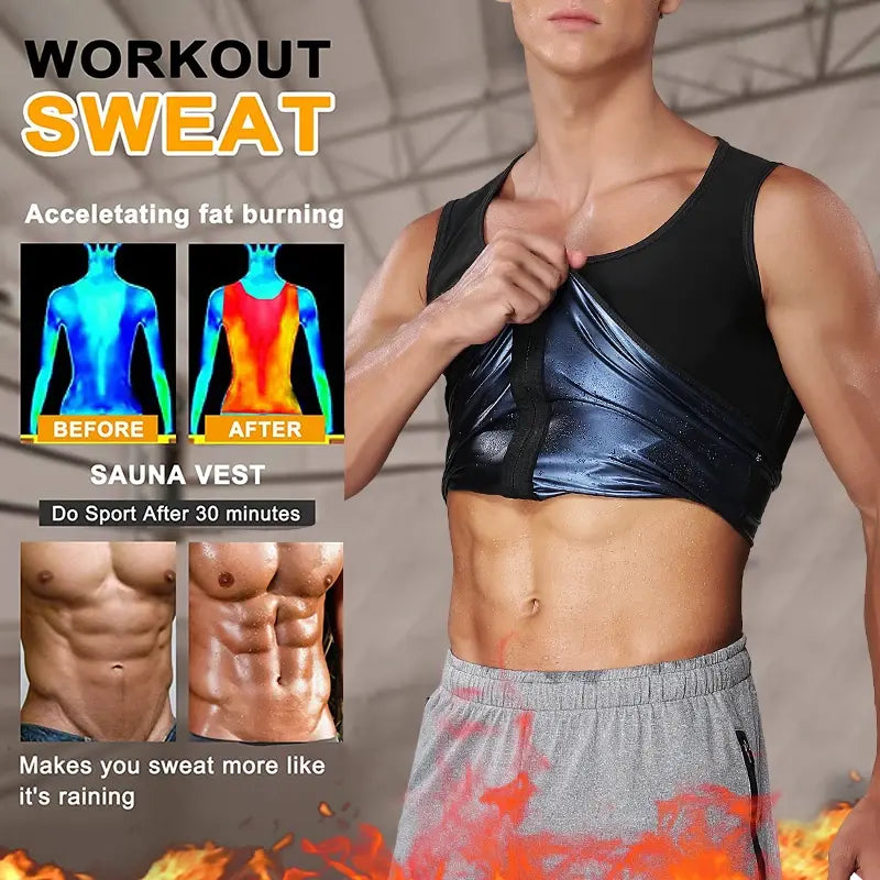 Men's Heat Trapping Pullover Sweat Enhancing Vest - Sauna Suit Shirt Compression Vest Shapewear Top for Gym Exercise