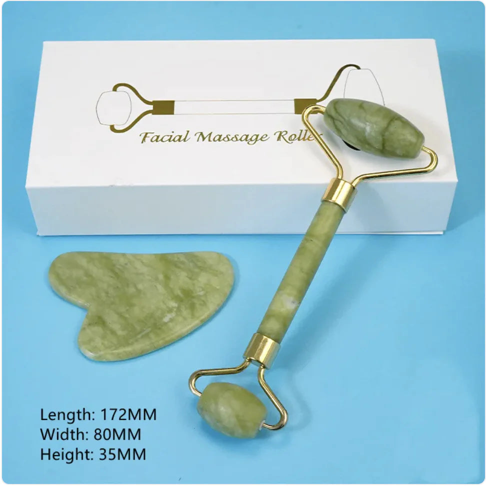 Jade Roller Facial Massage Roller Gua Sha Scraping Stone Natural Skin Slimming Firming Roller Eye Neck Beauty Tool for Mother Anti Aging Wrinkles Puffiness