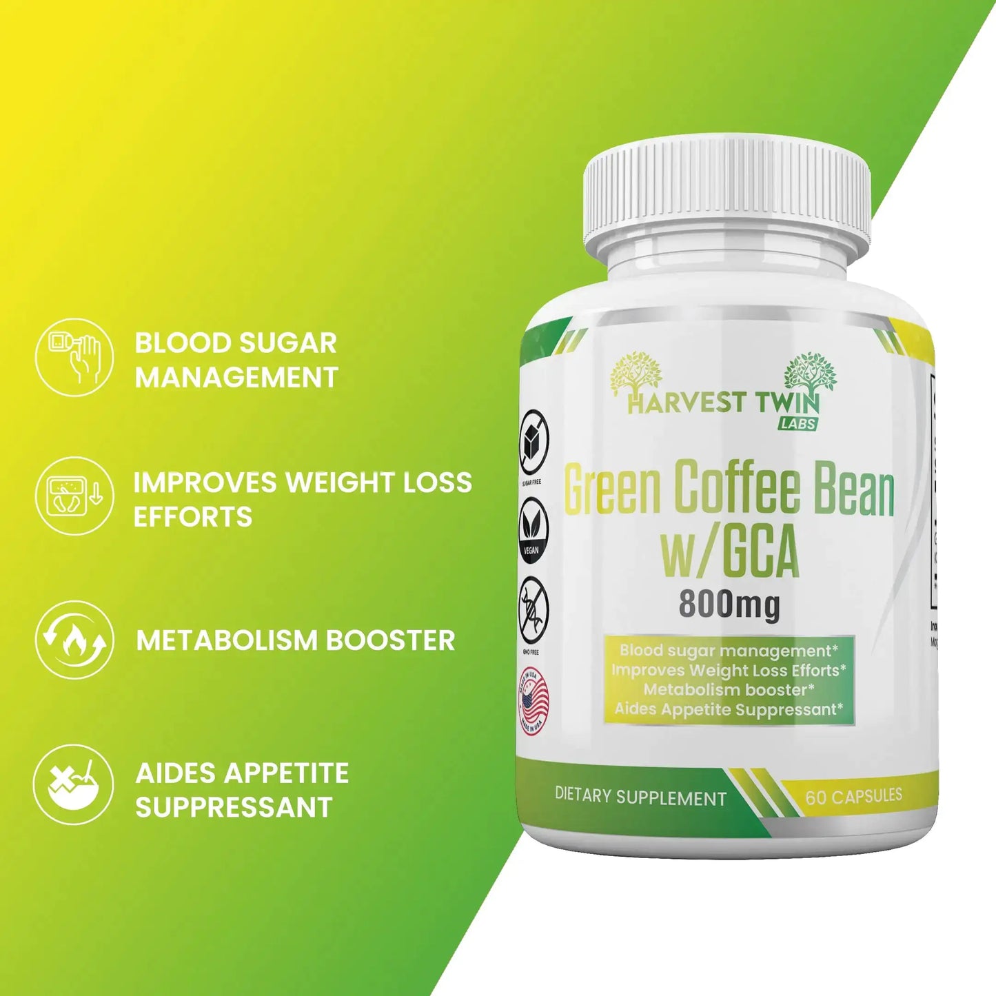 Harvest Twins Green Coffee Bean Supplements w/GCA - 800mg