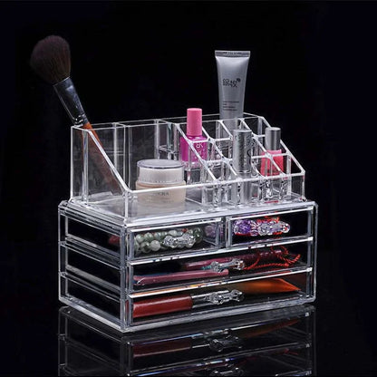 Makeup Organizer, 2 Pieces Set Acrylic Cosmetics Organizer, Detachable Makeup Storage Organizer Box