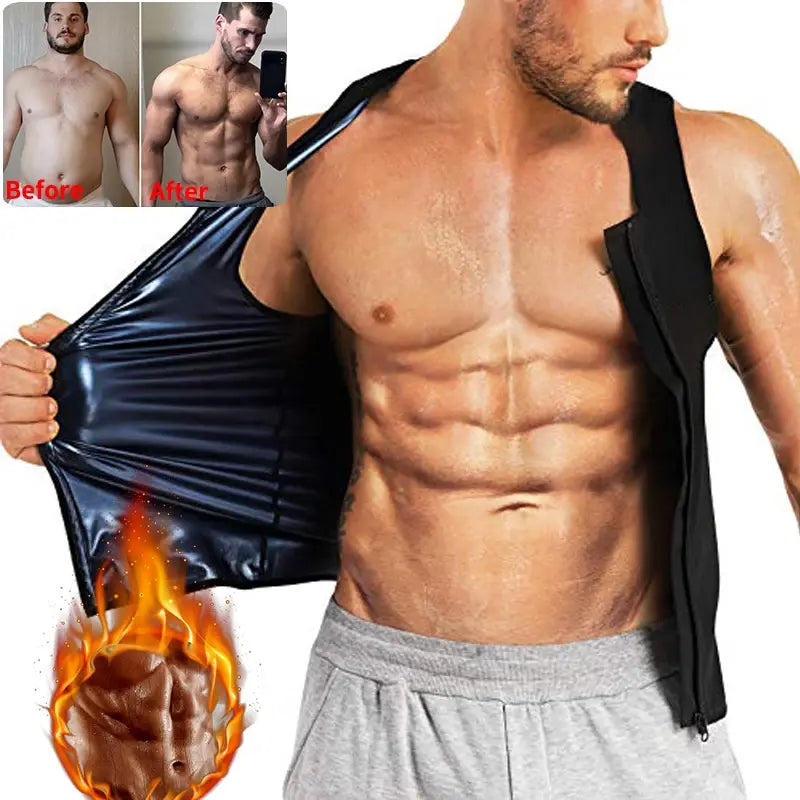 Men's Heat Trapping Pullover Sweat Enhancing Vest - Sauna Suit Shirt Compression Vest Shapewear Top for Gym Exercise