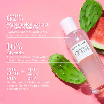 Glow Recipe PHA + BHA Face Toner - Korean Skin Care Toner, Pore Minimizer & Facial Exfoliator for Glass Skin - Tightening & Hydrating Skincare with Hyaluronic Acid & Watermelon (150ml) 5 Fl Oz (Pack of 1) Full Size