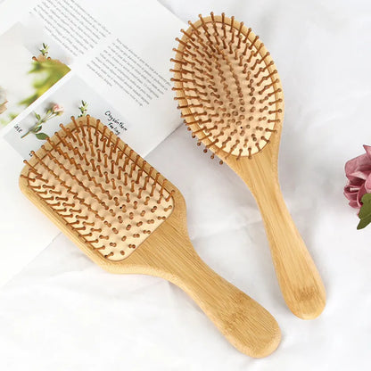 100% Natural Bamboo Hair Brush Detangling Massage Anti-Static Hair Comb Wooden Bristle