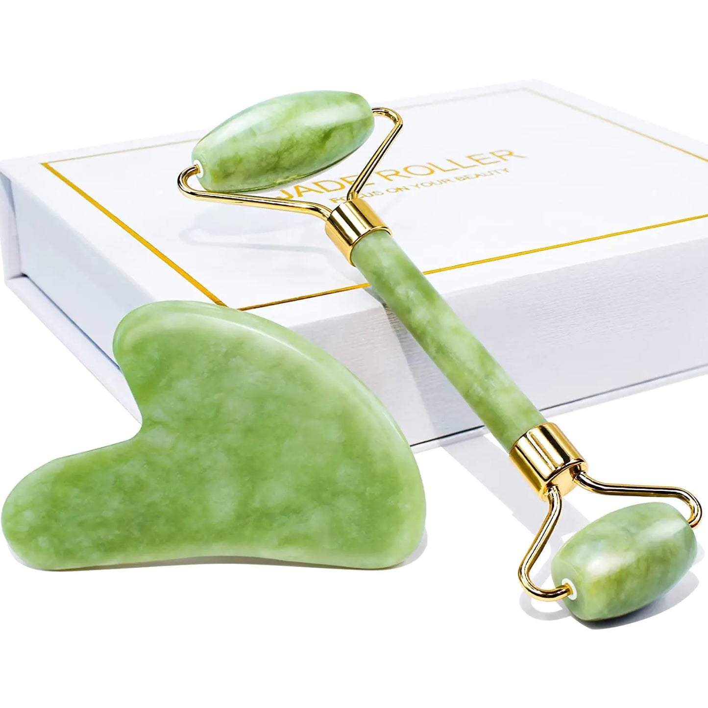 Gua Sha Facial Tool & Jade Roller, Face Roller for Wrinkles and Lifting, Puffiness Reducing Skin Tightening Face Massage Tool, Self Care Gift for Men Women