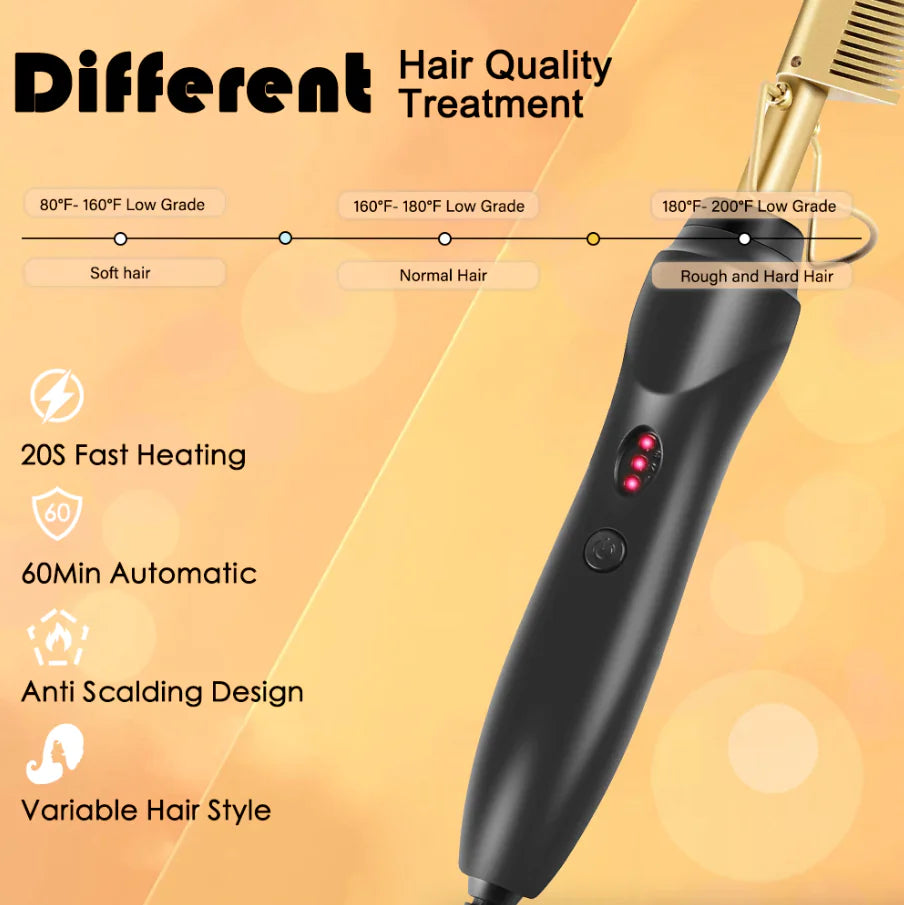 Hot Comb, 450°F High Heat Electric Hot Comb, Hot Comb Hair Straightener for Black Hair Wigs, with Anti-Scald Case, Dual Voltage & 60 Min Auto Shut-Off, for Men Women Travel Home Use