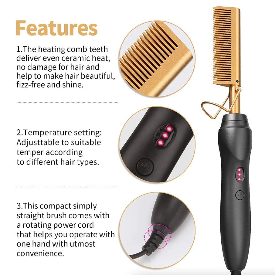 Hot Comb, 450°F High Heat Electric Hot Comb, Hot Comb Hair Straightener for Black Hair Wigs, with Anti-Scald Case, Dual Voltage & 60 Min Auto Shut-Off, for Men Women Travel Home Use