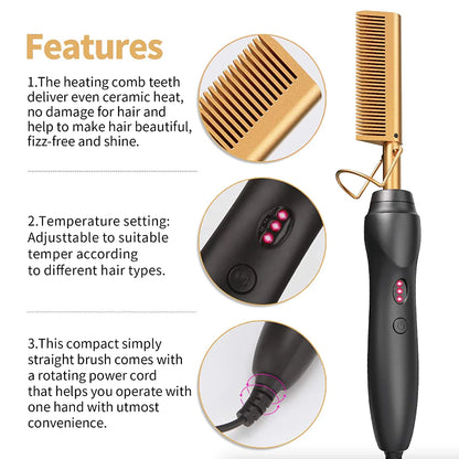 Hot Comb, 450°F High Heat Electric Hot Comb, Hot Comb Hair Straightener for Black Hair Wigs, with Anti-Scald Case, Dual Voltage & 60 Min Auto Shut-Off, for Men Women Travel Home Use