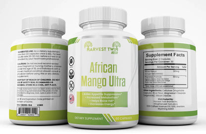 Harvest Twin African Mango Ultra Weight Loss Supplement for Healthy Weight Management - Standardized to Contain 10% Flavones - Non-GMO, Vegan-Friendly, Gluten-Free.