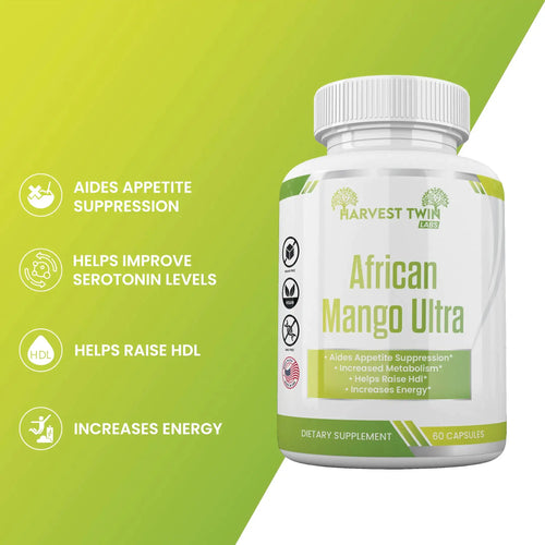 Harvest Twin African Mango Ultra Weight Loss Supplement for Healthy Weight Management - Standardized to Contain 10% Flavones - Non-GMO, Vegan-Friendly, Gluten-Free.