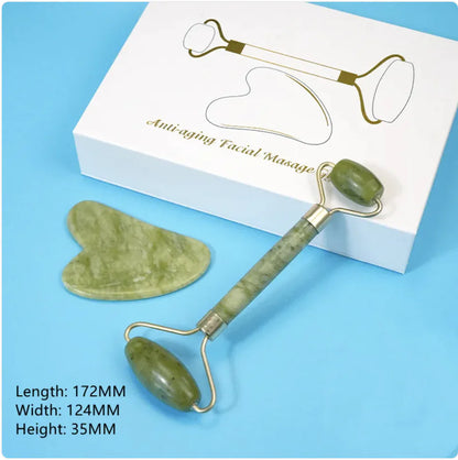 Jade Roller Facial Massage Roller Gua Sha Scraping Stone Natural Skin Slimming Firming Roller Eye Neck Beauty Tool for Mother Anti Aging Wrinkles Puffiness