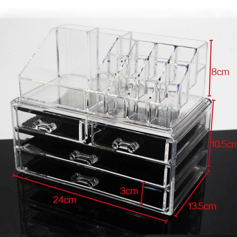 Makeup Organizer, 2 Pieces Set Acrylic Cosmetics Organizer, Detachable Makeup Storage Organizer Box