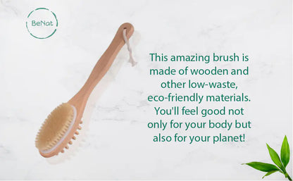 Premium Dry Brushing Body Brush Set for Lymphatic Drainage and Cellulite Treatment, Boar Bristle Long Handle Dry Brush, Exfoliating Face Cleansing Brush for A Glowing Skin