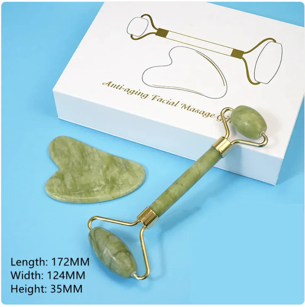 Jade Roller Facial Massage Roller Gua Sha Scraping Stone Natural Skin Slimming Firming Roller Eye Neck Beauty Tool for Mother Anti Aging Wrinkles Puffiness