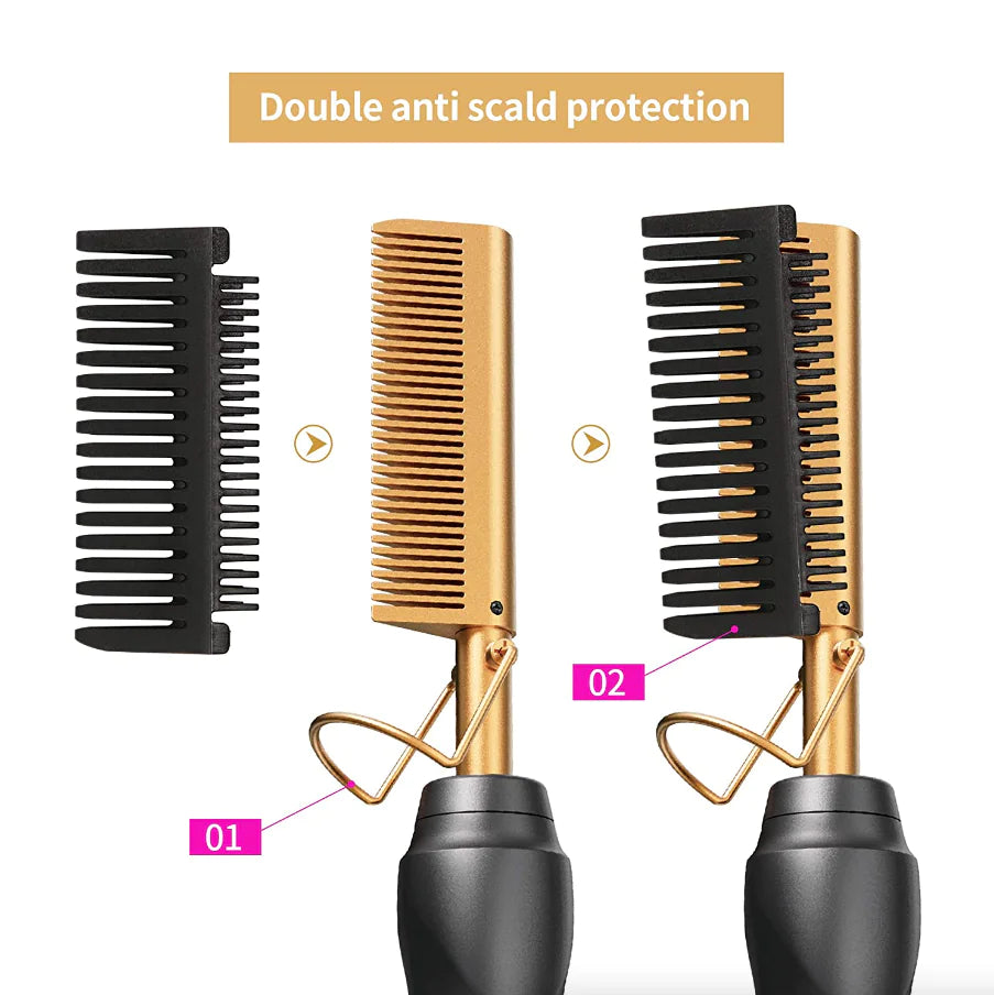 Hot Comb, 450°F High Heat Electric Hot Comb, Hot Comb Hair Straightener for Black Hair Wigs, with Anti-Scald Case, Dual Voltage & 60 Min Auto Shut-Off, for Men Women Travel Home Use