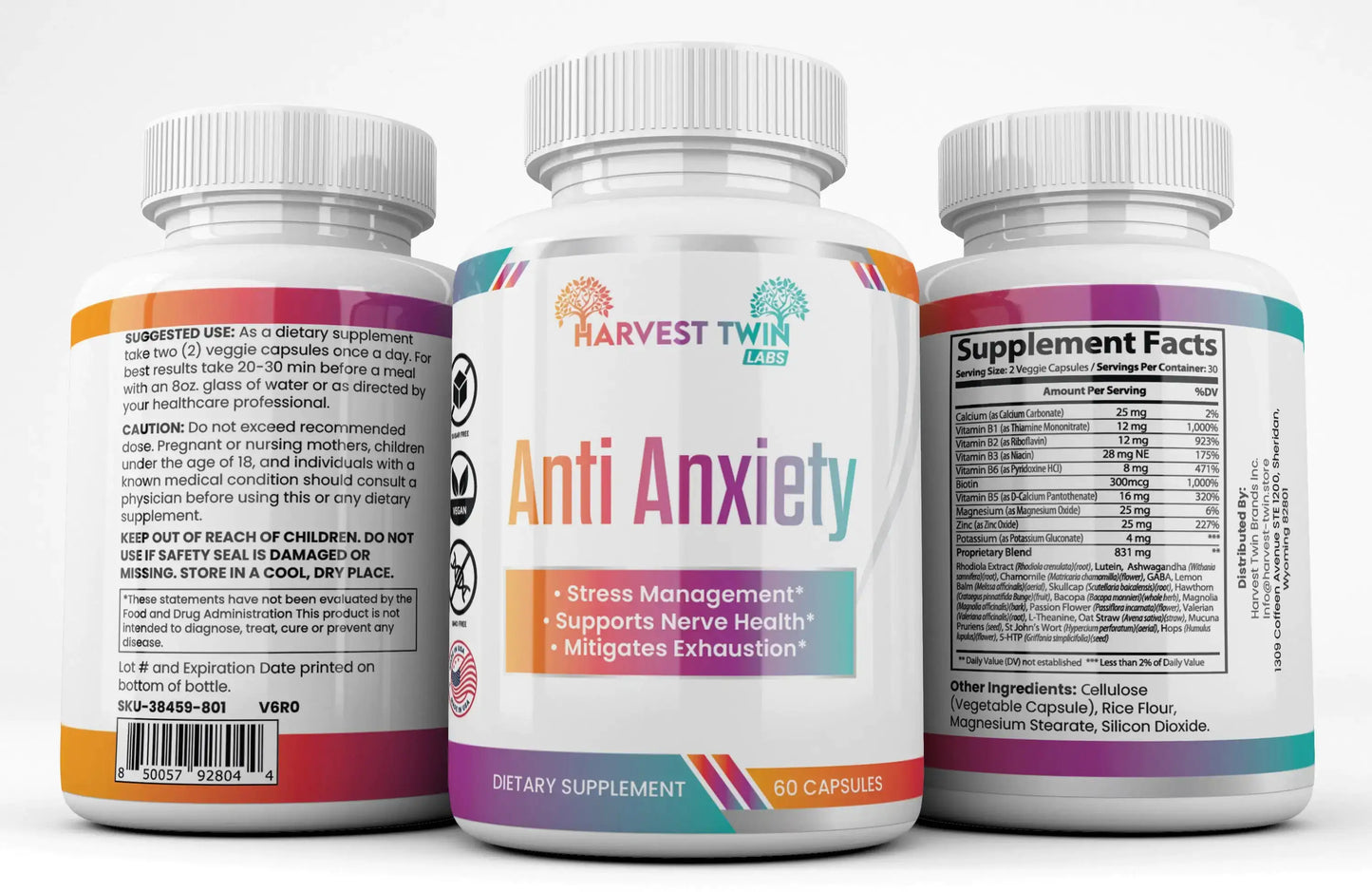 Harvest Twin Anti-Anxiety Supplement for Stress Reduction, Cortisol Levels, Relaxation, and Mood Balance