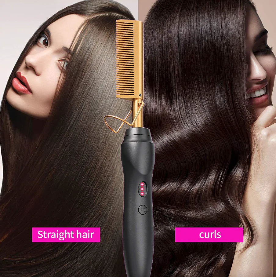 Hot Comb, 450°F High Heat Electric Hot Comb, Hot Comb Hair Straightener for Black Hair Wigs, with Anti-Scald Case, Dual Voltage & 60 Min Auto Shut-Off, for Men Women Travel Home Use