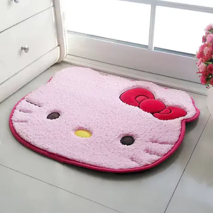 Cute Kitty Cat Face Cartoon Kawaii Bedroom Rugs, Bath Mat, Pink Carpet, 8 Colors, 50 x 60 cm