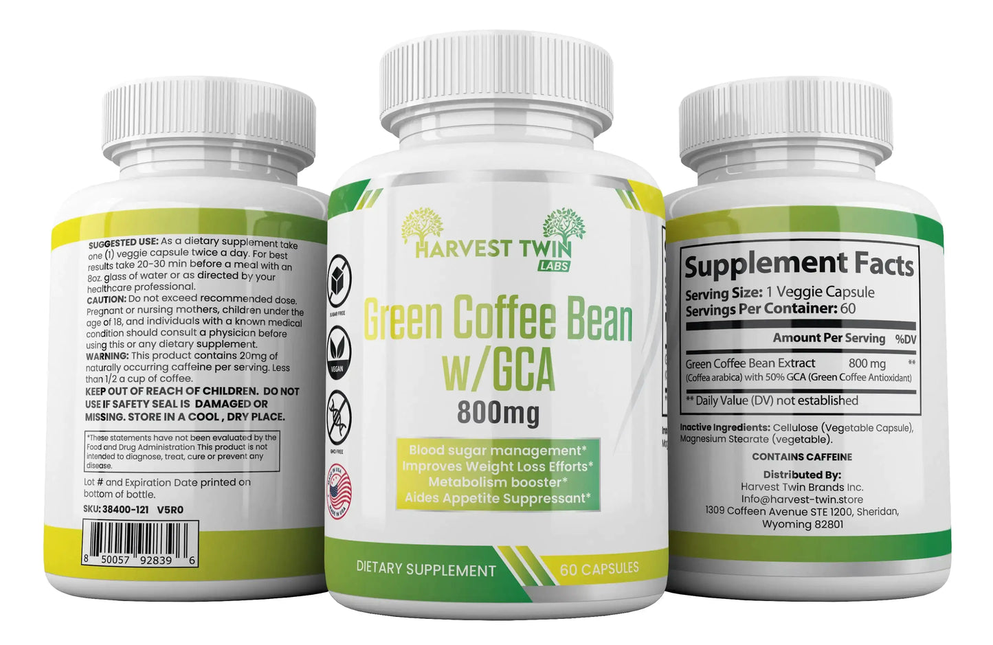 Harvest Twins Green Coffee Bean Supplements w/GCA - 800mg