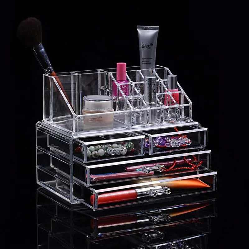 Makeup Organizer, 2 Pieces Set Acrylic Cosmetics Organizer, Detachable Makeup Storage Organizer Box