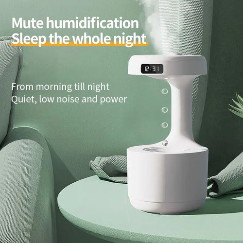 Anti Gravity Water Drop Humidifier, 800ml Anti Gravity Humidifier Cool Mist 36dB Quiet, Fountain Humidifier Water Flows Back Visual, Ultrasonic Air Humidifiers for Bedroom (White with LED clock)