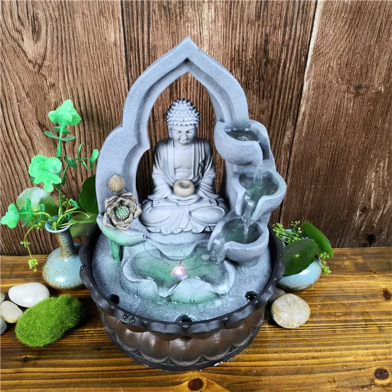 Tabletop Water Fountain Buddha Statue Tabletop Humidifiers Indoor Waterfall Fountain Home Decoration for Office, Living Room, or Bedroom