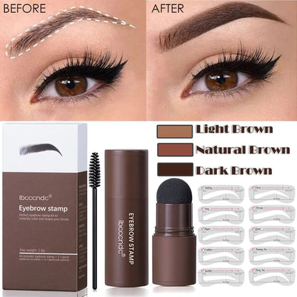 Eyebrow Stamp Stencil Kit Eye Brow Stencil Kit Brow Stamp Kit Long Lasting Waterproof Eyebrow Makeup Powder Kit with 10 Reusable Eyebrow Stencils + 2 Eyebrow Brushes.