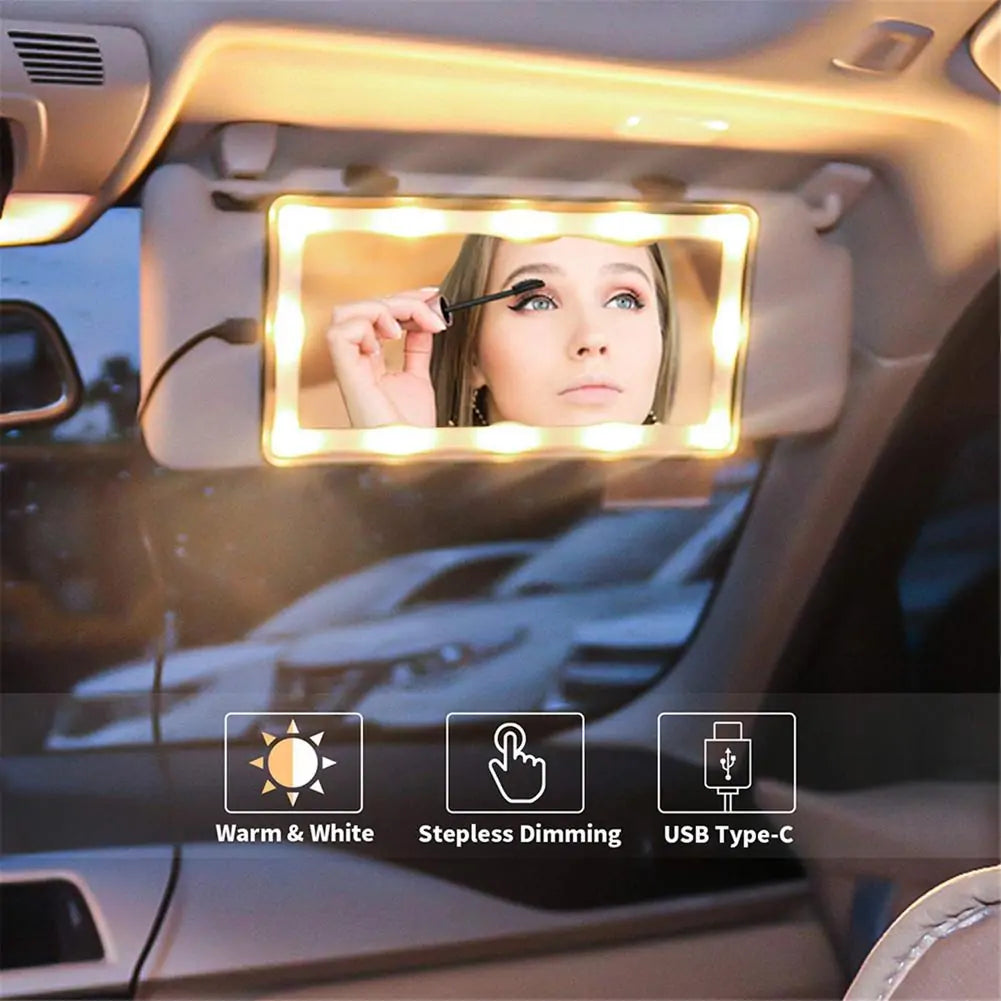 Car Mirror Vanity with Lights, Car Visor Mirror, Rechargeable LED Mirror for Car with 3 Light Modes, Car Sun Visor Vanity Mirror for Car, Truck, Suv. Car Makeup Mirror Accessories, White.