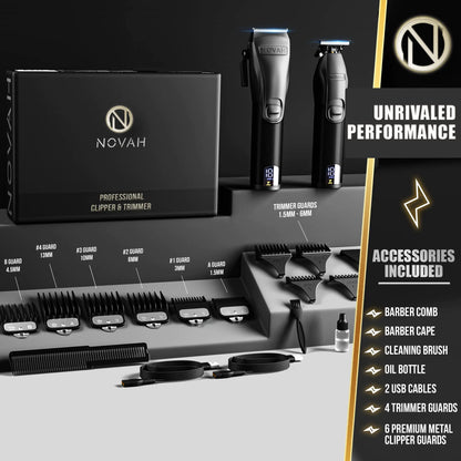 Novah® Professional Hair Clippers for Men, Professional Barber Clippers and Trimmer Set, Mens Cordless Hair Clippers for Barbers Haircut Kit Fade HCL-002