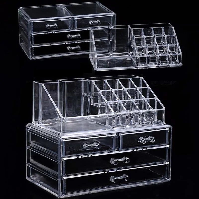 Makeup Organizer, 2 Pieces Set Acrylic Cosmetics Organizer, Detachable Makeup Storage Organizer Box