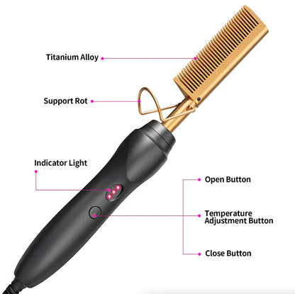 Hot Comb, 450°F High Heat Electric Hot Comb, Hot Comb Hair Straightener for Black Hair Wigs, with Anti-Scald Case, Dual Voltage & 60 Min Auto Shut-Off, for Men Women Travel Home Use